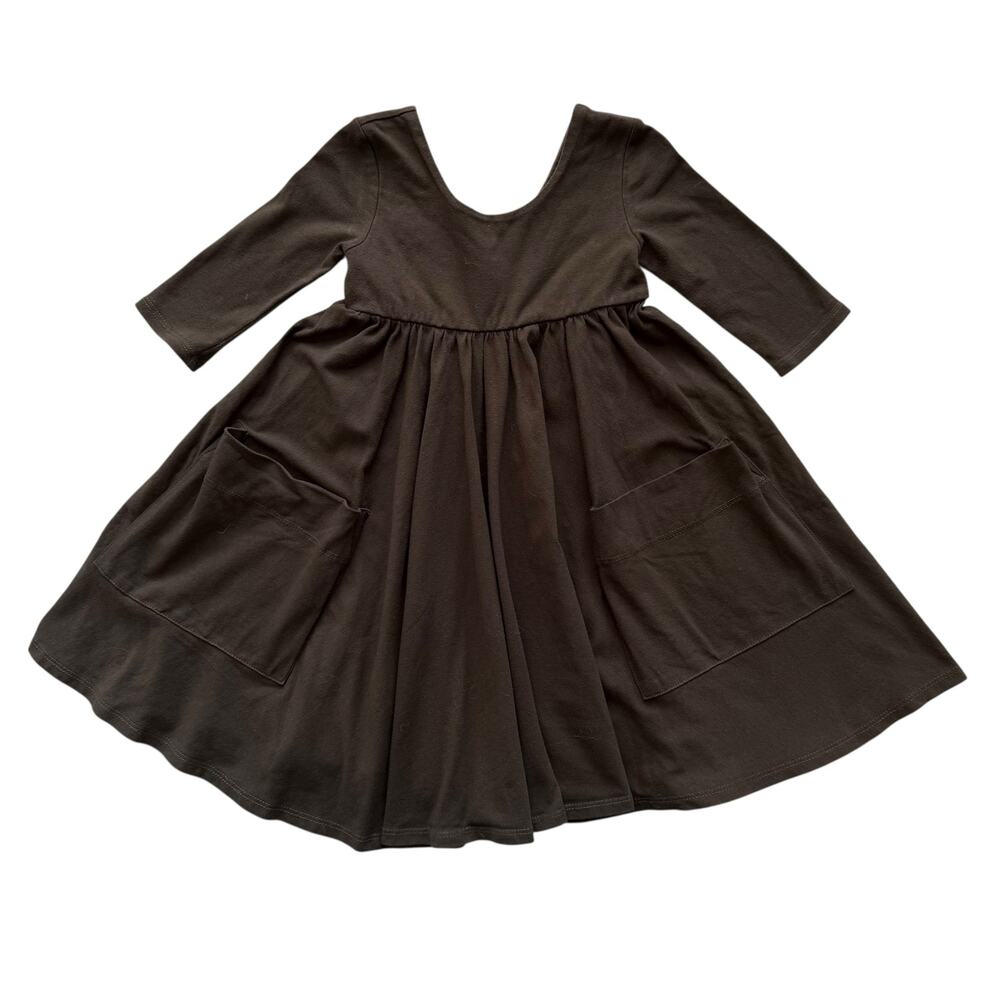 Remie Girl Dark Green 1/2 Sleeve Pocket Twirl Dress Size 5